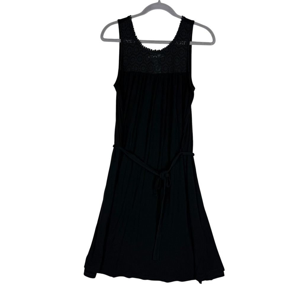 Signature Collection Dress Womens M Black‎ Crochet Belted Sundress Knee Length